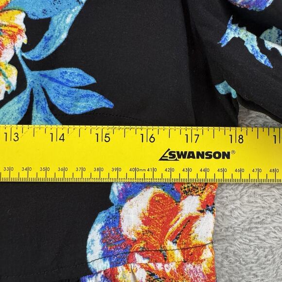 Maeve Top Women 4 Black Red Floral V-Neck Collared 3/4 Sleeves Button Up Casual - Picture 11 of 13